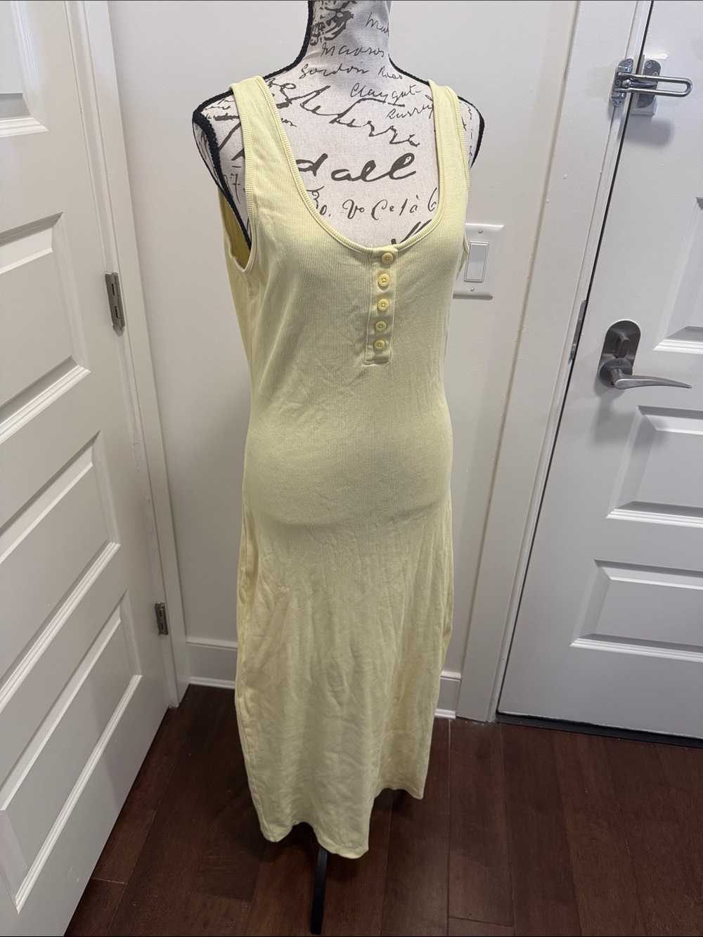 ASOS Pale Yellow Ribbed Button-Front Tank Maxi Dress